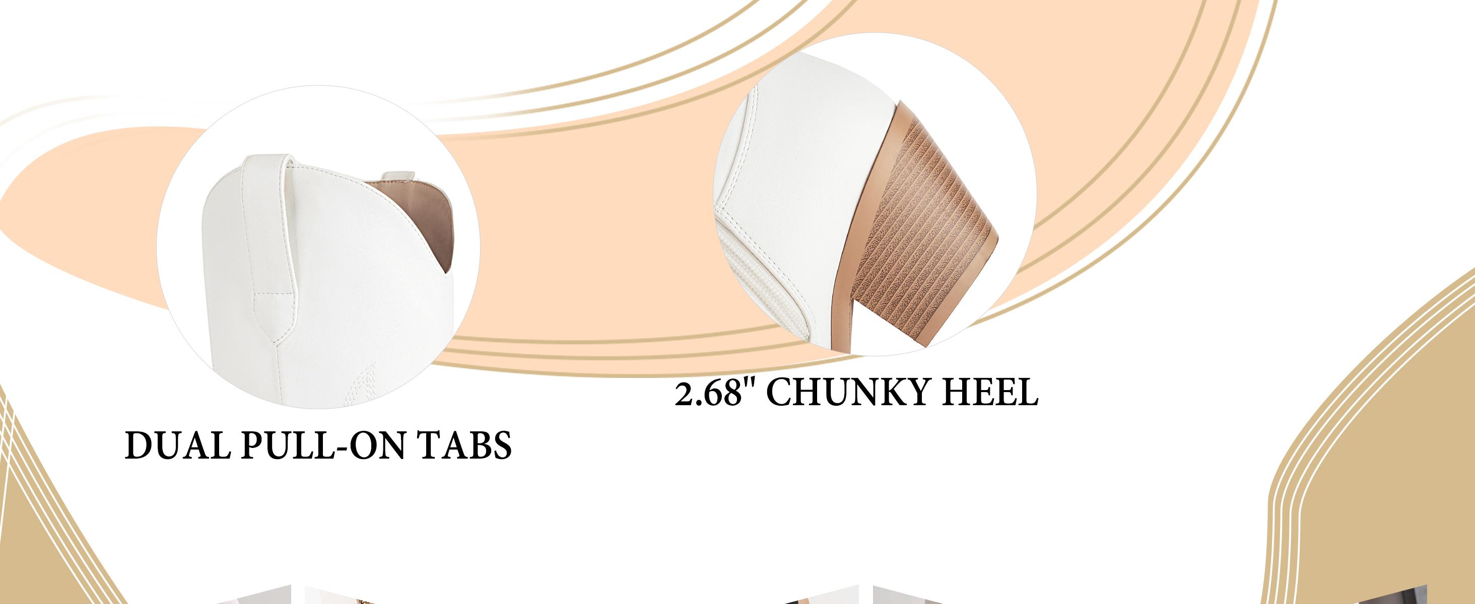 Reitoye Cowboy Boots for Women Embroidery Western Cowgirl Knee High Chunky Heel Boots with Pull-Up Tabs