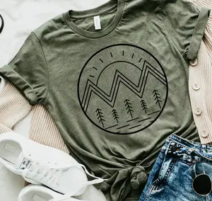 Camping Scenery T-Shirt Mountain Circle Tshirt Mountain Scene Tee Camping View T-Shirt Outdoor Scenery Tee