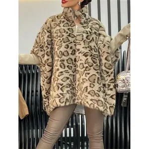 Cape Leopard Print  Coat Winter Slimming Furry Women's Clothing