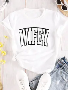 Plus Size, WIFEY Plus Size Short Sleeve Round Neck Fashionable and Versatile T-shirt