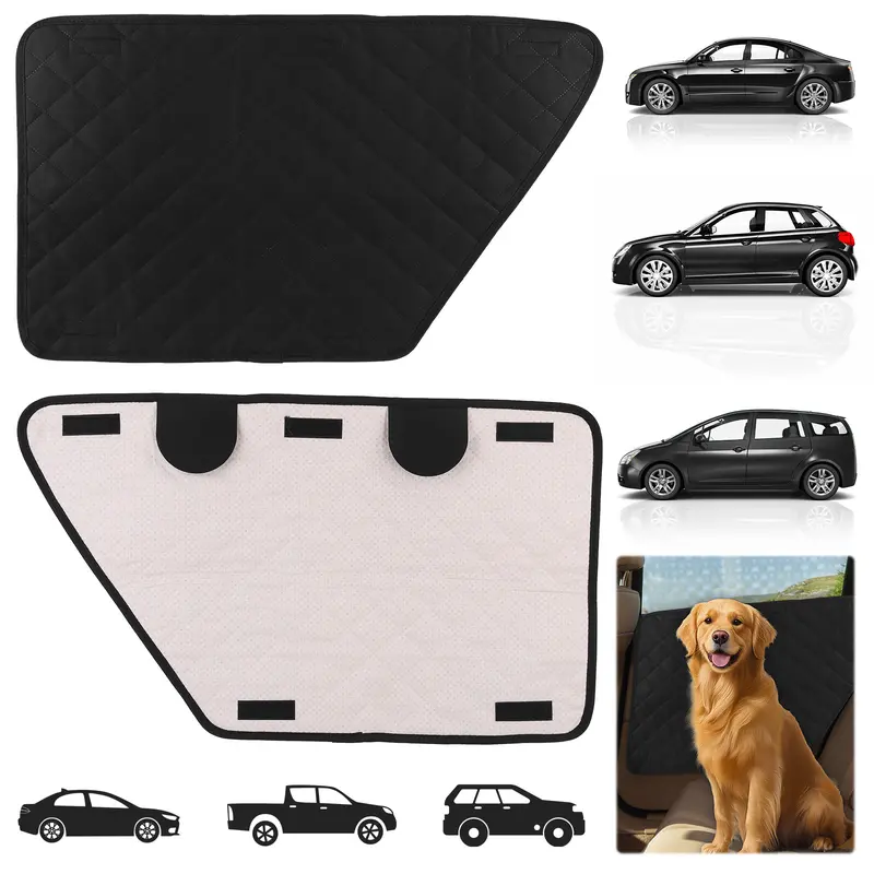 2Pcs Waterproof Car Door Protector - Heavy Duty Dog Car Door Cover for Truck, SUV & Sedan, Interior Pet Scratch Guard with Secure Window Tabs (Black)