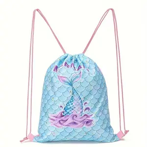 Mermaid 3D Printed Drawstring Backpack Adjustable Straps Casual Bundle Pocket Sport Gym Training Storage Bag Neutral Style Mixed Color