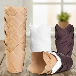 Premium Tulip Cupcake Liners 200pcs Standard Size Greaseproof Muffin Holders for Baking Cups Classic Parchment Paper Wrappers 3 Oz Capacity Oven Safe 425°F