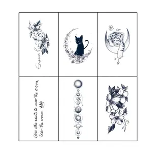 6 Large Plant Tattoo Stickers, Including Solid Color Flowers, Cats, English, Tigers, Planetary Elements and Other Styles, Lasting for 7-15 Days, Waterproof and Friction Resistant, Real Effect, Suitable for People Who Are Afraid of Pain, don't Want to Get
