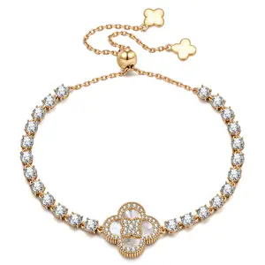 GONA Elegant Mother‑of‑Pearl Bracelet, Sparkly Cubic Zirconia Dainty Adjustable Gold Wrist Jewelry Gift For Women Girls