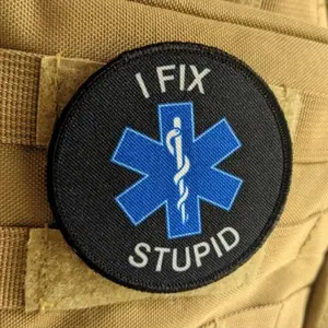 I fix stupid ema emt medical emergency nurse 3" circle morale patch with hook and loop backing