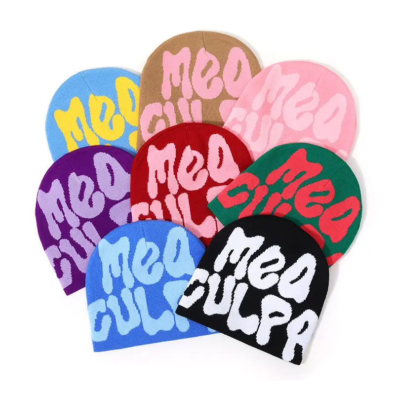 MEA Letter Knitted Hat Warm Beanie Hat Hip Hop Beanie Hat, Unisex Hat for Fall Streetwear Autumn Clothing, Outdoor Sports, Skiing, Back to School