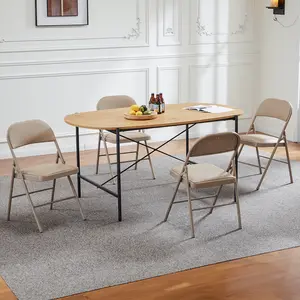 4-Pack Heavy-Duty Folding Chairs! Padded Leather Seats & Metal Frame for Indoor/Outdoor Use - Perfect for Parties, Camping, Office!,Khaki