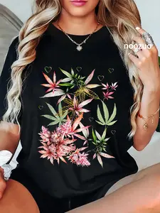 100% Cotton Unisex Vintage Marijuana Pot Leaf Flower Weed Cannabis Men Women T-Shirt