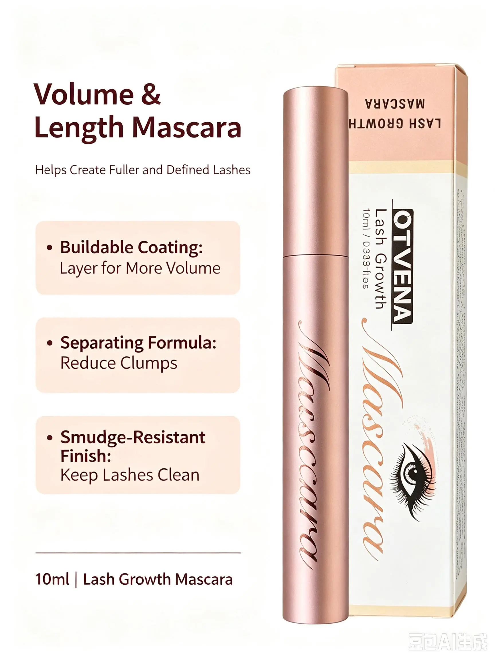 OTVENA Volume & Length Mascara (10ml) - Buildable Curling, Smudge-Resistant, Long-Wear, Clump-Free Eye Makeup for Daily & Party Looks Cosmetic Lash