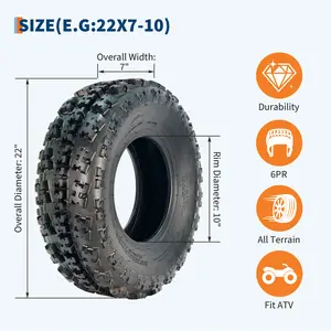 High-Traction 6-Ply ATV/UTV Front Tires - Tubeless Heavy-Duty Knobby All-Terrain Traction for Off-Road, Trail, Mud & Snow - Fits 10" Rims, Set of 2