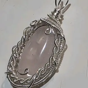 Rose Quartz Hand Wire Wrapped Pendant with 18" Silver plated chain. So Pretty, enough said.