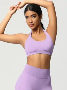 Women's Sport Bra Pure Color Halter Neck Sexy Yoga Bra, Exercise Fitness Pilates Bra, Comfortable and Supportive Sports Bra