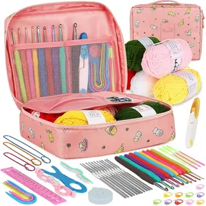 Crochet Kit for Beginners - Includes Yarn, 59 Crochet Starter Kits, Ergonomic Hooks 2.0-6.0 mm, Lace Steel Needles 0.6-1.9 mm.