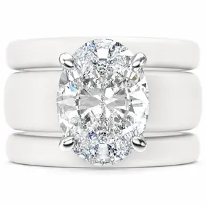 Oval Cut CZ Silicone Ring Set for Women, 2 Thin Stackable Rings – 11×8 mm Oval Cut CZ | Patented Design - GlowStone Collection