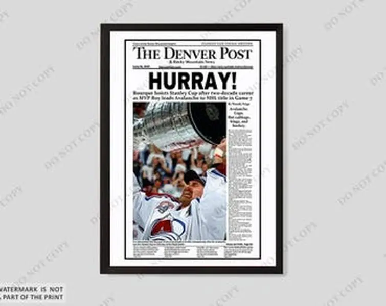 2001 Colorado Avalanche "HURRAY!" Stanley Cup Champions Unframed Newspaper Print