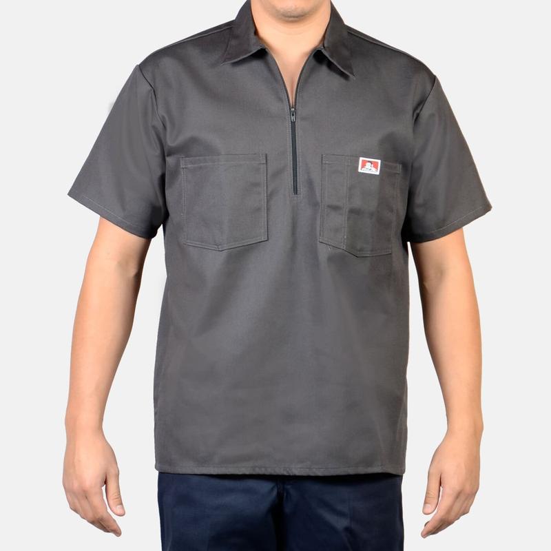 BEN DAVIS 1/2 Zip Shirt Short Sleeve Solid Half-Zip Shirt BENDAVIS Poly/Cotton Blend Plenty Tough Fabric Double Needle Stitch Pencil Slot on Left Pocket