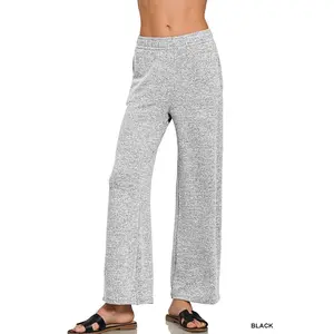 Zenana Soft Melange Hacci Elastic Waistband Lounge Pants