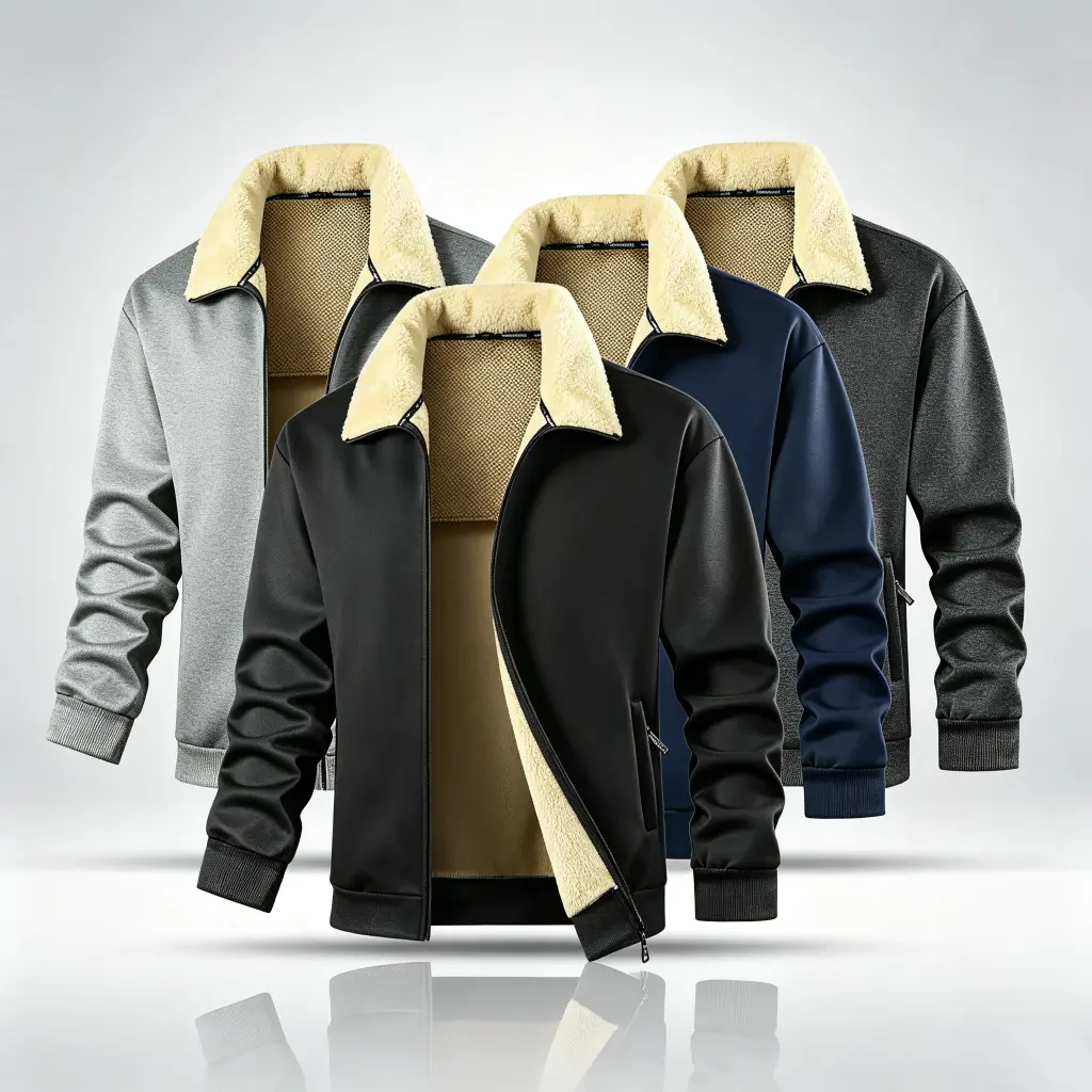 Men’s Cold-Resistant Fleece-Lined Stand Collar Solid Pullover Coat, Menswear Long Sleeve Top with Zippered Pockets, Casual Warm for Daily Outings & Outdoor Activities