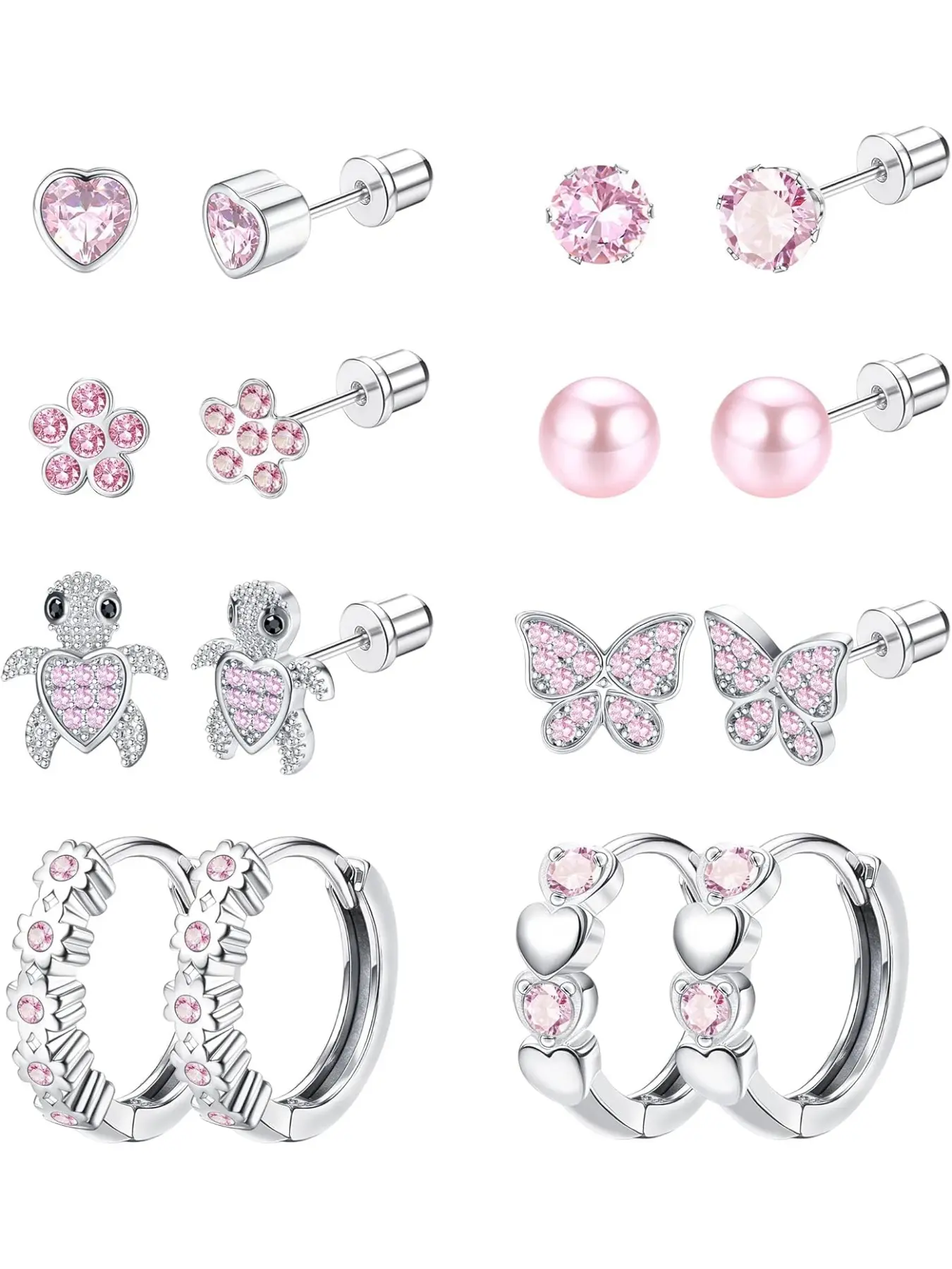 Hypoallergenic Screwback Earrings Studs for Girls Women Stud Earrings Jewelry 316L Stainless Steel Cute Heart Hoop Earrings CZ Butterfly Turtle Screw Back Zircon Stud Earrings 20G