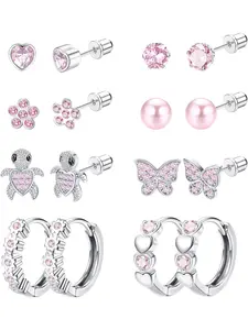 Hypoallergenic Screwback Earrings Studs for Girls Women Stud Earrings Jewelry 316L Stainless Steel Cute Heart Hoop Earrings CZ Butterfly Turtle Screw Back Zircon Stud Earrings 20G