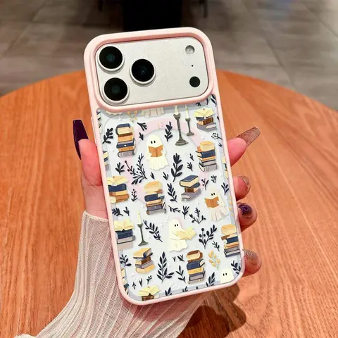 Book Ghost Magsafe Shockproof Cover for iPhone 11-17 Pro Max, Magnetic Smartphone Shell for Girls, 360° Protect, Anti-Drop, Dustproof, Wireless Charging Compatible, Screen & Camera Guard