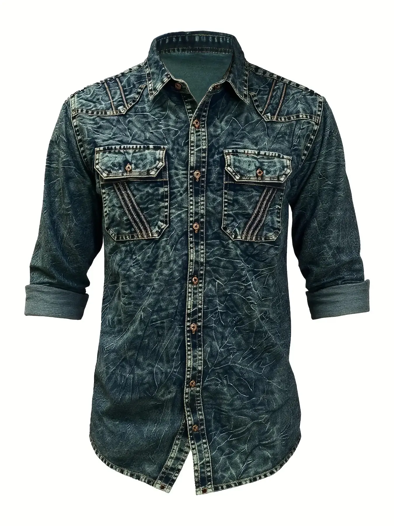 Men's Denim Shirt with Two Front Pockets and Long Sleeves for Casual Wear