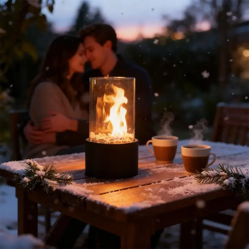 Smokeless Desktop Fire Pit Bowl, Glass Metal Combined Portable Ethanol Fireplace, Indoor Outdoor Mini Fire Bowl for Home Patio Decor & Festival Gift, Tabletop Fire Pit