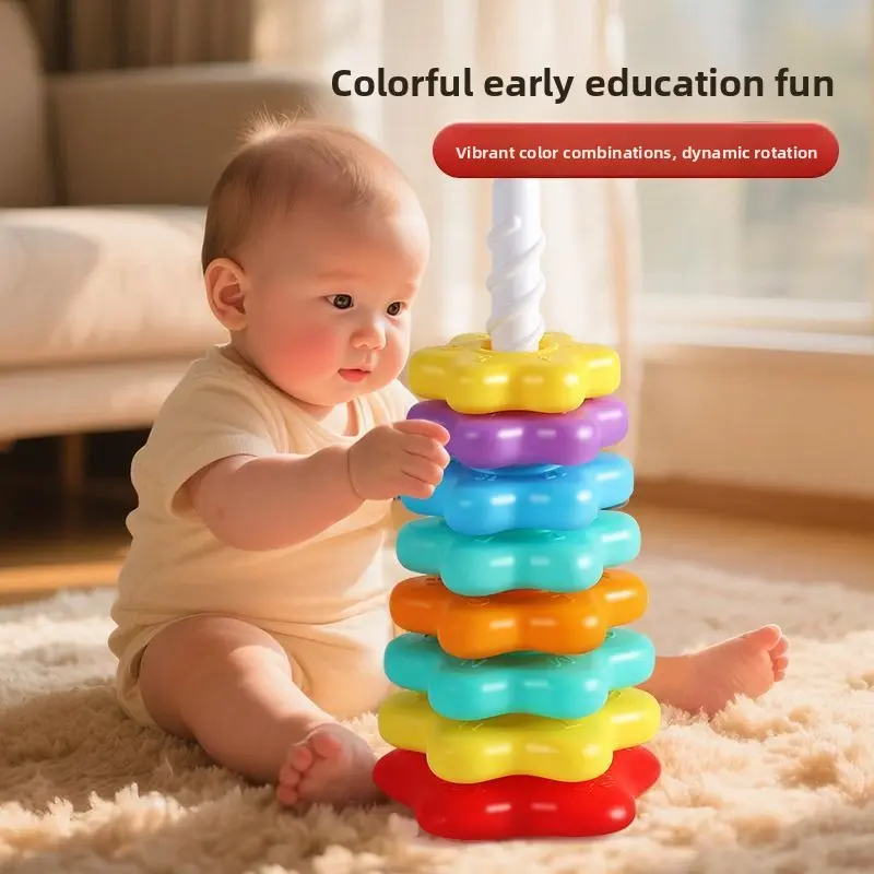 Rainbow Spinning Stacking Tower - 5-9 Layers Macaron Blocks, Sensory Educational Early Learning Toy for 0-8 Years Old Preschoolers