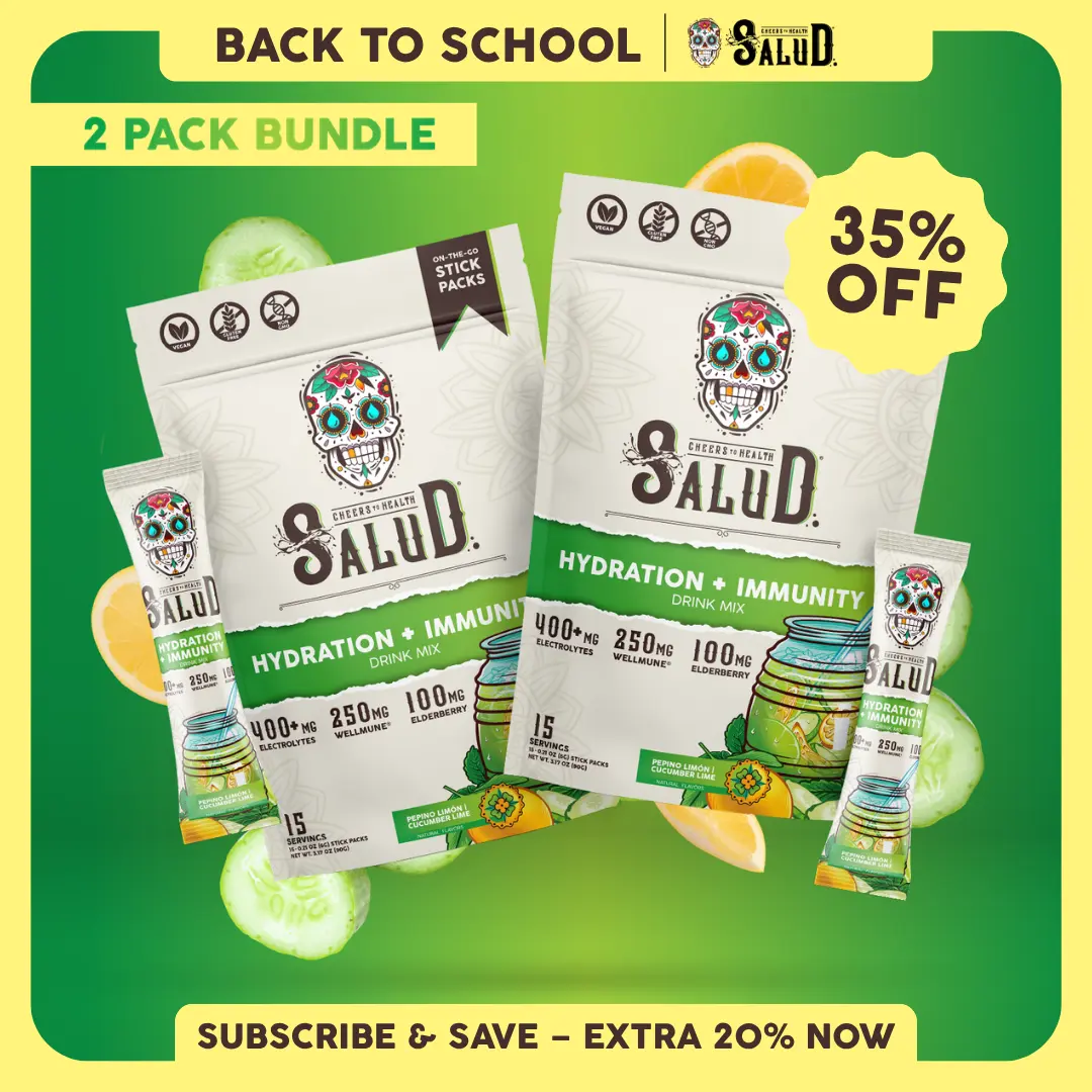 Salud 2-in-1 [Hydration + Immunity – Pepino Limón | Cucumber Lime Duo] Electrolytes Powder, Agua Fresca Drink Mix, Elderberry, Dairy & Soy Free, Non-GMO, Gluten Free, Vegan, Low Calorie, 1g Sugar (2-Pack, 30 Servings)