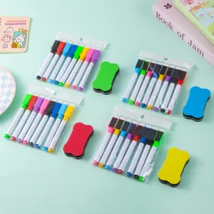 8-Pack Colorful Whiteboard Markers, Reusable Water-Based Erasable Pens with Brush, Large Capacity, No Residue, Highlighter Included, Washable Markers