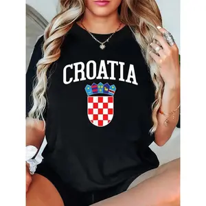 100% Cotton Hrvatska Croatian Croatia Flag T-Shirt Gift For Croats T-Shirt Men's Women's Soft Breathable Tee Classic Fashion Summer Tops Printing Short Sleeve T-Shirt Summer, Cotton, Casual, Short Sleeve, Graphic Tee, Soft, Breathable, Loose Fit, Streetwe
