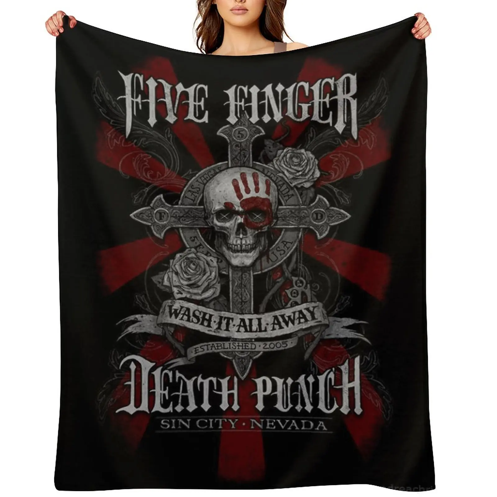 5 Finger Death Punch Anime Print Flannel Fleece Throw Blanket - Soft, Funny, Wrinkle-Free, Cozy Plush All-Season Sofa Blanket, Machine Washable Fan Gift for Men, Halloween Birthday Decor D910-426 cooling blankets throw blankets cooling blanket