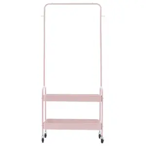 2 in 1 Pink Garment Rack, Rolling Closet Clothes Organizer with 2 Layer Baskets, Clothes Rack Storage Stand with Wheels for Bedr