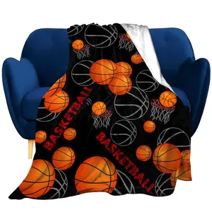 Super Soft Basketball Blanket Lightweight Cozy  Flannel Soccer Baseball Throw Blankets for Sport Fans Kids Adults Gift 60X50