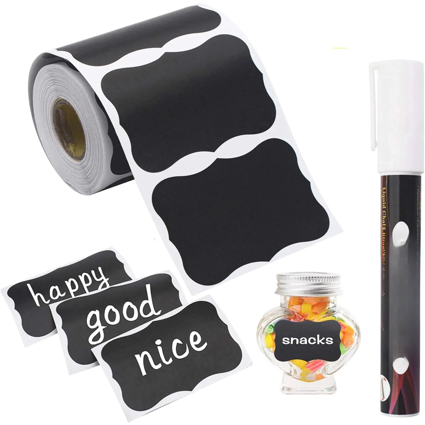 Chalkboard Labels-180pcs   Blackboard Stickers with 1 Liquid Chalk Marker for Mason Jars, Parties Decoration, Craft Rooms, Weddings, Storage, Organize Your  & Kitchen