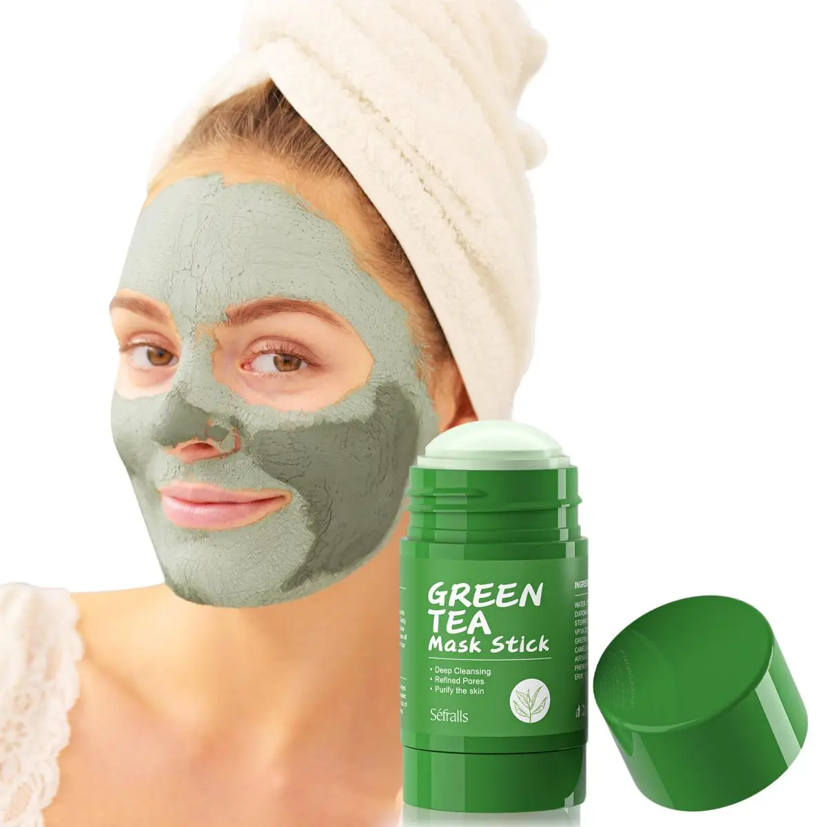 Portable Comfort Green Tea Mask Stick, Face Moisturizing Oil Controlling Soothing Mask, Deep Cleansing Pore, Removing Blackhead & Acne Facial Mask Sti