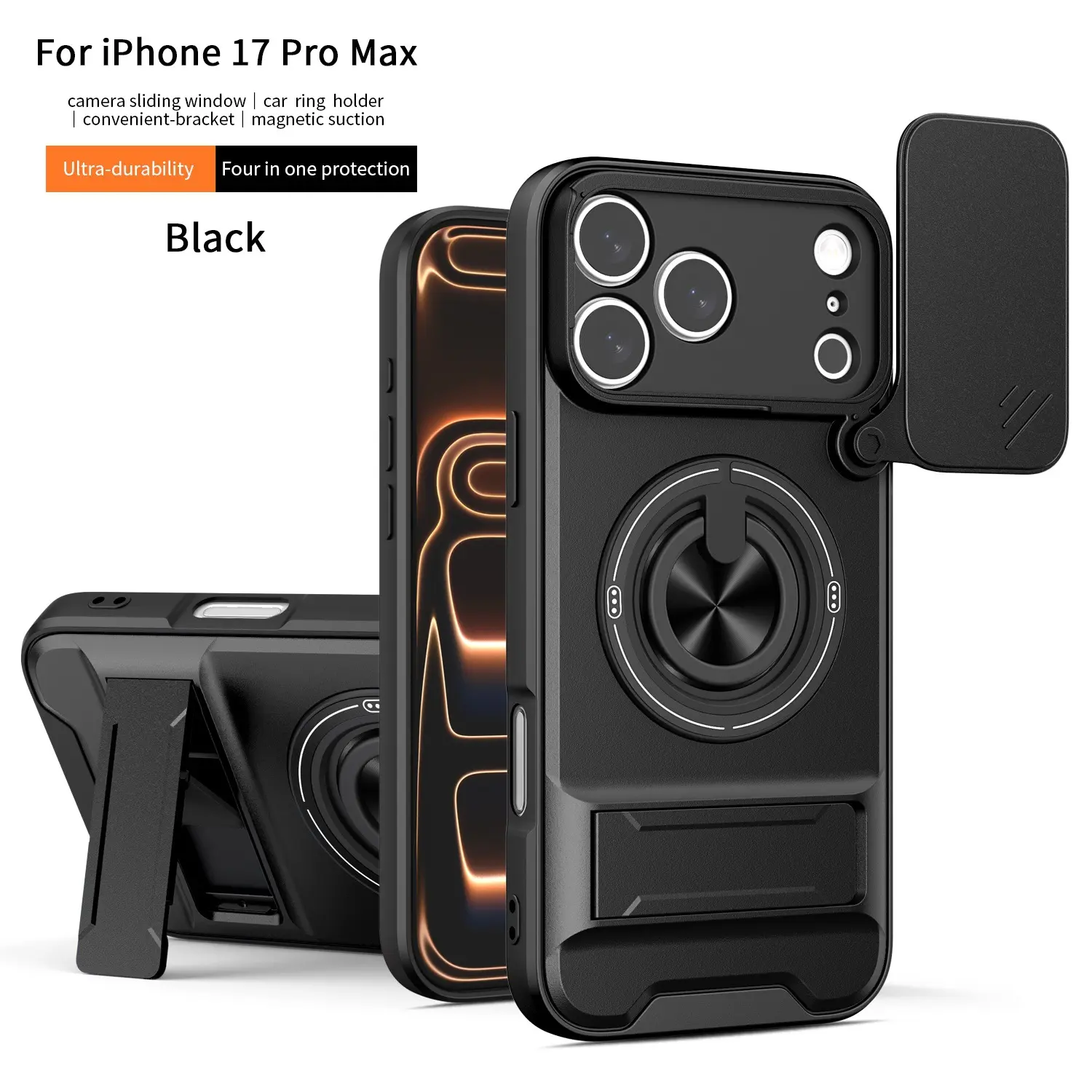 iPhone 17 Pro Case with Flip-Cover Lens Protection - "Air Mech" Style Series. Creative, Multifunctional (16 Pro Max), Dual-Layer Drop Protection (15), Magnetic Folding Kickstand (14/13), Niche & Trendy Design (12/16 Plus).,back to school
