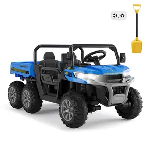 Gaomon 24V 4WD 6-Wheel Electric Kids 2-Seater UTV Dump Truck Ride-On Toy - Ride on ATV, Parent Remote Control, Bluetooth Music, Blue Dump Bed, 4WD Stability, LED Headlights, 2 Speed Settings, for Birthdays, 12 Years Above