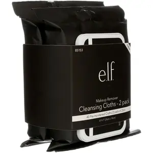 E.L.F. Makeup Remover Cleansing Cloths - Double Pack of 20 Pre-Moistened Cloths Per Pack with Aloe and Vitamin E for All Skin Types clean Face Cleaning Wipes Cosmetic