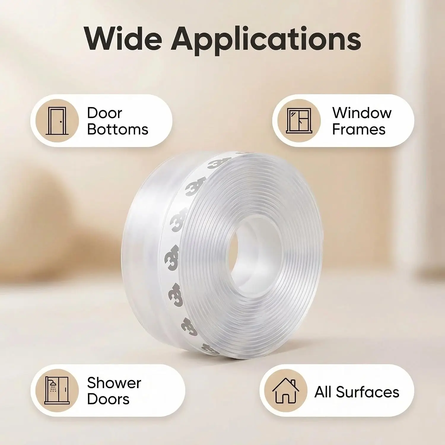 Transparent Silicone Weather Stripping Seal Strip – 5M/16.4FT Adhesive Door Bottom & Window Draft Stopper, Soundproof & Anti-Collision Gap Sealer