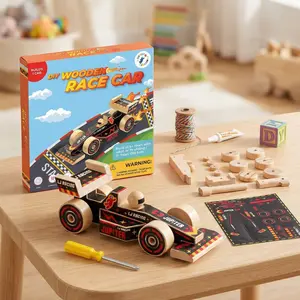 DIY Wooden Race Car with Stickers (Open Wheel Type)