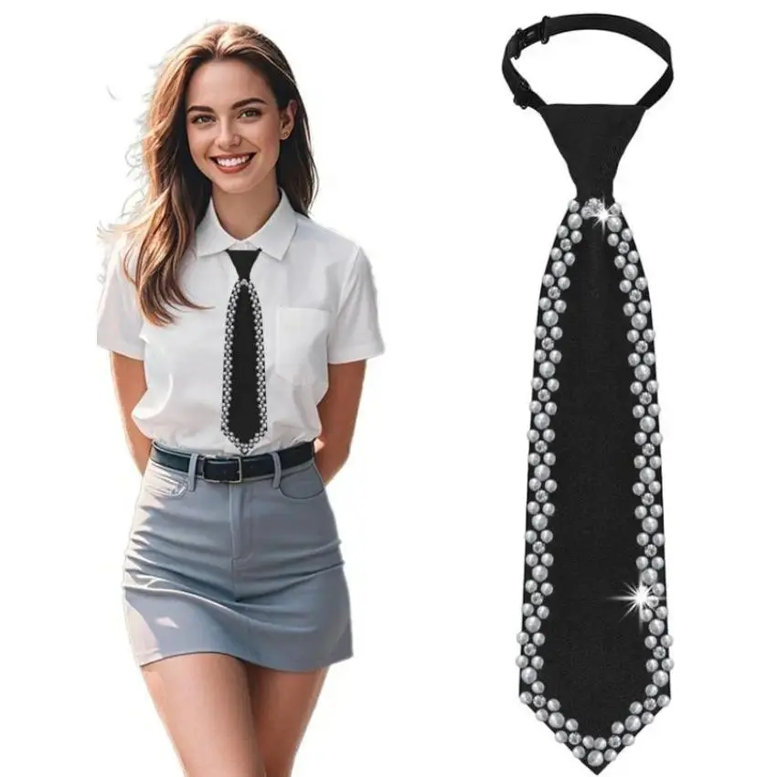 Unisex Rhinestone-Decorated Adjustable Clip-On Necktie - Stylish Tie Design, Casual Elegant Artificial Necktie, All Seasons Fashion Neckwear Accessory for Business, Daily Commute