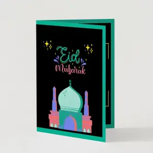 Black and Pastel Masjid Eid Mubarak Card