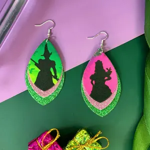 Wicked Movie Inspired Wicked Earrings, Cute Leather Jewelry for Women, Popular Merch Accessories Gifts