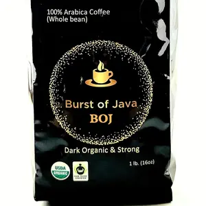 Burst of Java Organic Dark Roast Coffee, Smooth Strong Flavor, 100% Arabica Beans, Indonesia & South America Beverage