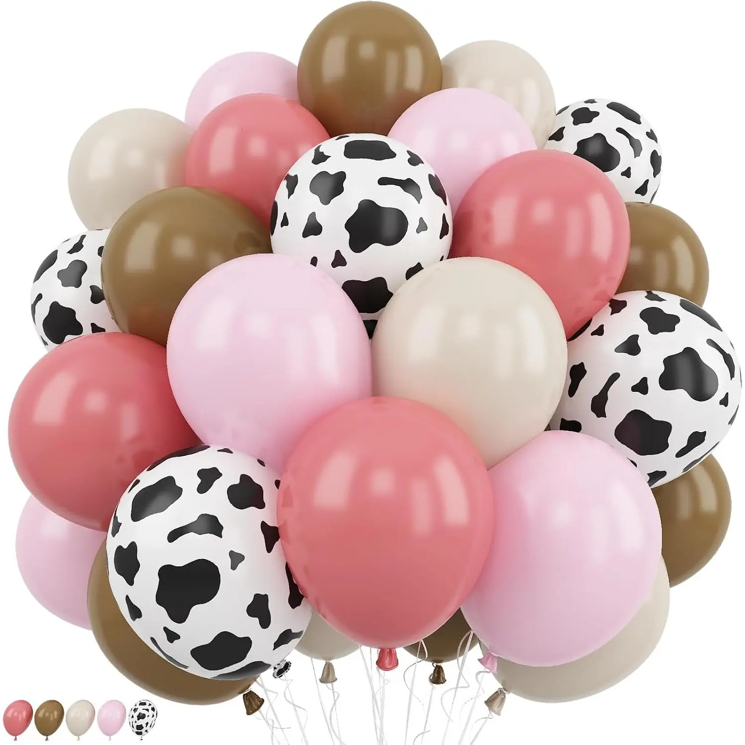 Cowgirl Balloons Dusty Pink Brown Cow Print Balloons Light Pink Khaki Tan Coffee White Sand Nude Balloon Set for Western Cowboy Girls Farm Rodeo Rustic Shower Birthday Party Decorations