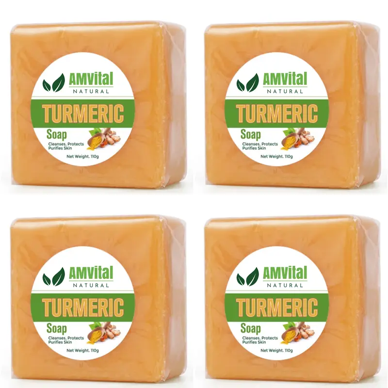 AMVital Turmeric Bar Soap 4-Pack - Gluten, Aluminum & Cruelty-Free, Non-Toxic, Eco-Friendly Handmade Moisturizing Brightening Face & Body Cleanser for All Skin Types, Adults' Care
