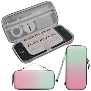 GAMSTORY Carrying Case for Nintendo Switch 2 - Portable Travel Bag, Hard Shell Portable Case with 10 Game Card Slots, Protection Game Console Accessory Storage Bag, Detachable Hand Straps (Pink&Green)