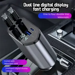120W Super Fast Car Charger with Retractable Cable, 2-in-1 Cigarette Lighter Adapter for Phones